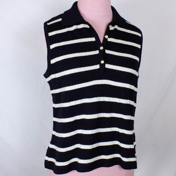 St. John Sport by Marie Gray Black Striped Polo Sweater - Picture 1 of 11